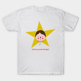 Cute Christmas star merry and bright happy holiday T-Shirt